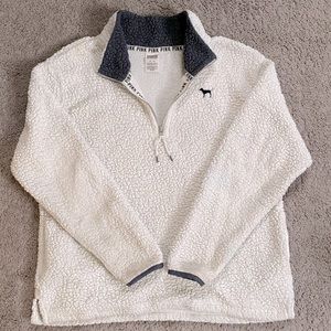 Victoria Secret Pink White and Gray Sherpa quarter zip pullover sweater